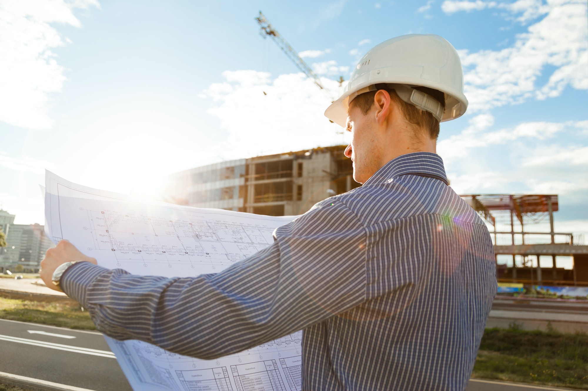 Architect looking at building plans.